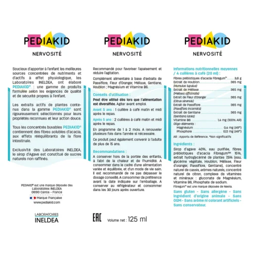Сироп Pediakid Нервозит/NERVOSIT&Eacute; - Нежное успокаивающее средство для детей от 6 мес с повышенной возбудимостью, 125 мл (PK02)