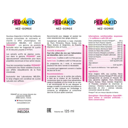 PEDIAKID НАТУРАЛЬНОЕ ПИТЬЕВОЕ СРЕДСТВО ДЛЯ НОСА И ГОРЛА: ОЧИЩЕНИЕ И СНЯТИЕ ВОСПАЛЕНИЯ/ NEZ-GORGE 250 мл