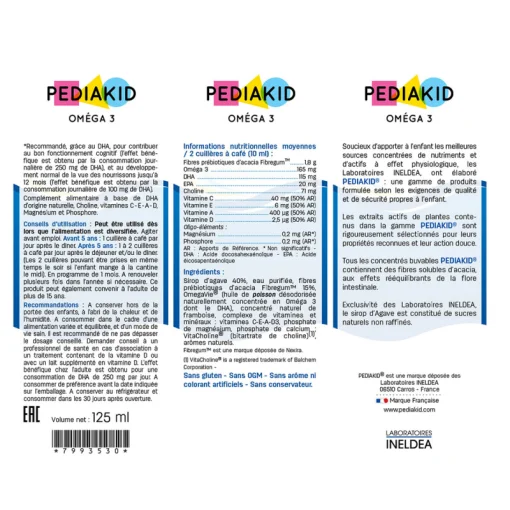 PEDIAKID НАТУРАЛЬНОЕ ПИТЬЕВОЕ СРЕДСТВО ДЛЯ ЗДОРОВОГО УМСТВЕННОГО РАЗВИТИЯ ОМЕГА -3 С ХОЛИНОМ / OMEGA 3 + CHOLINE 125 мл