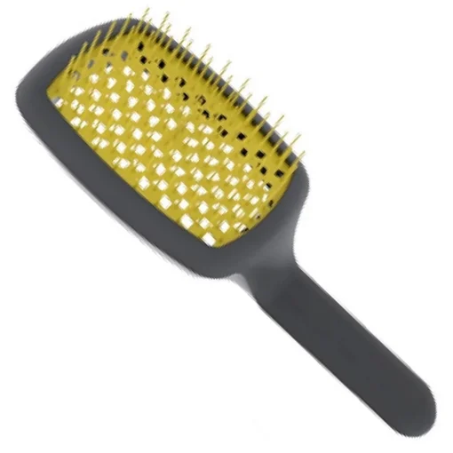 Масажна щітка з вигнутою ручкою чорна з жовтим Janeke Curvy Hairbrush